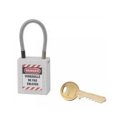 Lacat siguranta industriala, cablu inox Ø 4,76 X 90 mm (alb), THIRARD