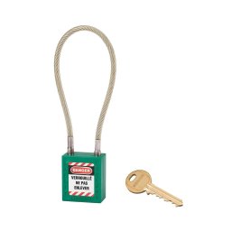 Lacat siguranta industriala, cablu inox Ø 5 X 240 mm (verde), THIRARD