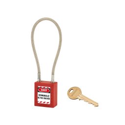 Lacat siguranta industriala, cablu inox Ø 5 X 240 mm (rosu), THIRARD