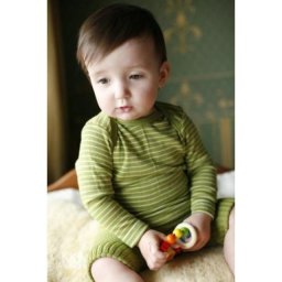 Body Cosilana din lână merinos și mătase - Green Stripes