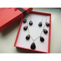 Set colier şi cercei din lacrimi faţetate de onix