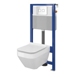 Set B24 Cersanit rezervor incastrat + buton Accento Square Glass, alb + vas WC Crea Rectangular + Capac cadere lenta,