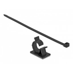 Set 10 bride L 250 x W 7.2 mm + 10 cleme 41 x 25 mm Negru, Delock 18882