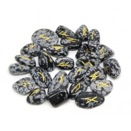 Rune din Obsidian Fulg de Zapada - Set 25 Piese - 18-30 x 10-16 mm