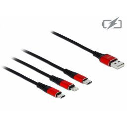 Cablu de incarcare 3 in 1 USB la iPhone Lightning / Micro USB / USB-C 30cm, Delock 85891