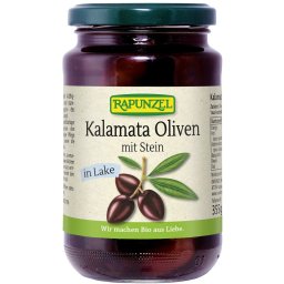 Masline kalamata violet cu samburi in saramura bio 335g Rapunzel