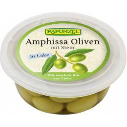 Masline Amphissa verzi cu samburi in saramura Bio Rapunzel 220 g