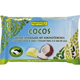 Ciocolata alba cristalino cu bucatele de cocos bio 100g Rapunzel