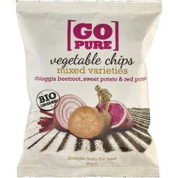 Chipsuri din sfecla chioggia, pastarnac si cartofi dulci fara gluten bio 90g GoPure