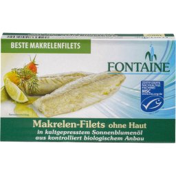 File de macrou fara piele in ulei bio de floarea soarelui 120g Fontaine