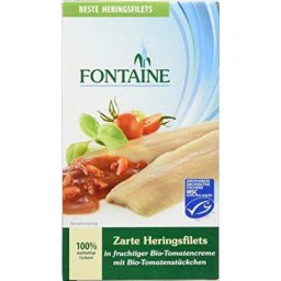 File de hering in sos bio de tomate cu bucati de tomate bio 200g Fontaine