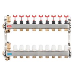 Distribuitor/colector Ferro tip SN-RZPU 1" din inox 9 circuite cu debitmetre si robineti termostatati