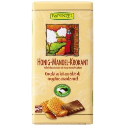 Ciocolata din lapte integral crocanta cu miere si migdale bio 100g Rapunzel
