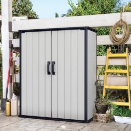 Dulap pentru unelte de gradina, curte, Keter Premier, plastic sintetic, culoare gri, 140 x 736 x 1704 cm, 1 usa, rezistent la intemperii, cu podea si inchidere
