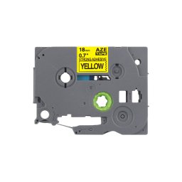Banda laminata cu adeziv puternic compatibila Brother TZe-S641, 18 mm, negru pe galben, pentru suprafete plane, identificare industriala si marcaje de siguranta