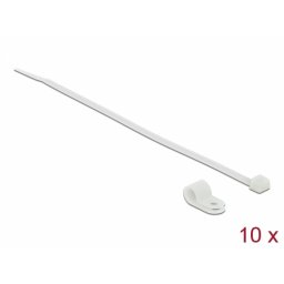 Set 10 bride L 200 x W 3.6 mm + 10 cleme montare 6.4 mm Alb, Delock 18863