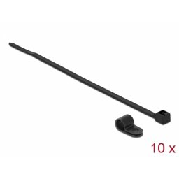 Set 10 bride L 200 x W 3.6 mm + 10 cleme montare 6.4 mm Negru, Delock 18864