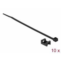 Set 10 bride L 200 x B 3.6 mm + 10 suport pentru montare surub 15 x 10 mm Negru, Delock 18884