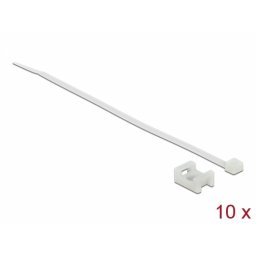 Set 10 bride L 200 x B 3.6 mm + 10 suport pentru montare surub 15 x 10 mm Alb, Delock 18883