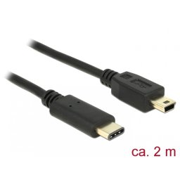 Cablu mini USB 2.0 la USB-C T-T 2m Negru, Delock 83336