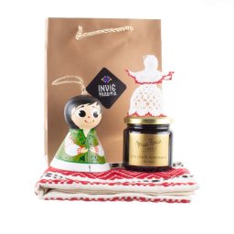 Pachet cadou cu clopotel, ingeras, stergar traditional si dulceata naturala
