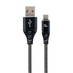 Cablu USB 2.0 la USB-C Premium Alb/Negru brodat 1m, Gembird CC-USB2B-AMCM-1M-BW
