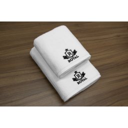 Set 2 Prosoape baie Brodate Alb cu broderie Negru, Royal Home, bumbac 100%