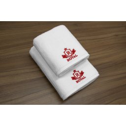 Set 2 Prosoape baie Brodate Alb cu broderie Rosu, Royal Home, bumbac 100%
