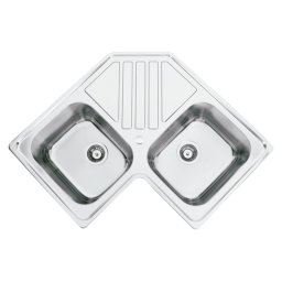 Chiuveta bucatarie cu 2 cuve inox dubla CookingAid KEPPLER BB pe colt reversibila stanga dreapta cu picurator + accesorii montaj