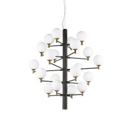 Candelabru Copernico 197333, 20 x 3W G9 LED, 7400 lumeni, D:86 cm, metal negru, sticla albă