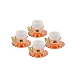 Set 4 cesti cafea din cupru si portelan 50ml gravate manual