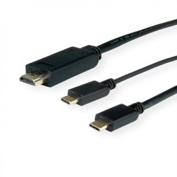Cablu USB-C la HDMI 4K60Hz cu alimentare USB-C T-T 2m Negru, Roline 11.04.5953