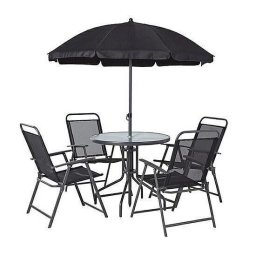 Set mobilier gradina/terasa, gri, 1 masa, 4 scaune, 1 umbrela, Leticia Grey