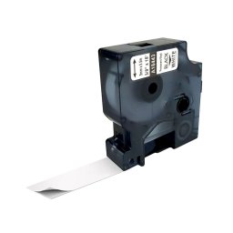 Etichete din vinil compatibile DYMO Rhino 9 mm negru pe alb pentru tablouri electrice si panouri de comanda 18443