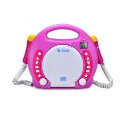 Karaoke copii Bobby Joey X4-TECH Roz, Stickere, Display LCD, Compatibil cu CD Audio,MP3, Card SD si Stick USB