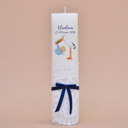 Lumanare de botez personalizat Barza fericita