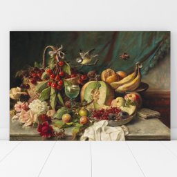 Tablou Hans Zatzka - Natura Statica cu Cirese si Trandafiri RHZ9 (Dimensiune LxH: 75x50cm)