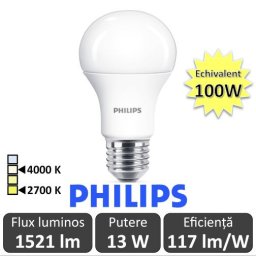 Bec LED Philips - CorePro LED bulb 3x13W A60 E27 alb-cald/alb-neutru