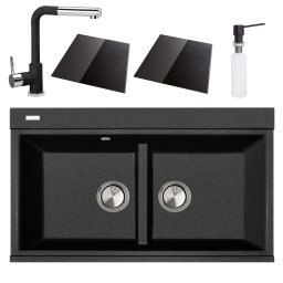 Set complet Chiuveta bucatarie granit dubla CookingAid Kinga LX8620 Neagra Black Metal quartz