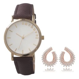 Ceas Bagatelle Bordeaux Cacharel si Cercei Olive Leaf Micro Pave Diamonds