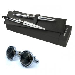 Set Frank Chrome (ballpoint pen rollerball pen) Cerruti 1881 Butoni Elegant Round Silver