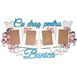 Rama cadou cu 4 fotografii, Cu drag pentru bunica, alb cu flori multicolore - OMIS207