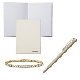 Set White Lady Gold Ballpoint si Note Pad Hugo Boss, si Bratara Tennis Gold Diamonds