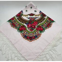 Batic etno mare - Imprimeu floral panza Alba