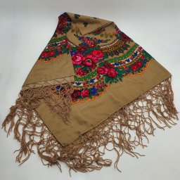 Batic etno mare - Imprimeu floral panza Bej