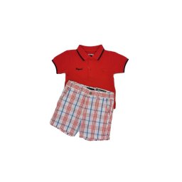 Set bebe, tricou polo rosu/pantaloni scurti, Mayoral