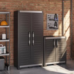 Dulap depozitare garaj Keter, material plastic, pentru unelte, negru, 3 rafturi, XL Garage, 89 x 54 x 188 cm, inchidere cu lacat, 2 usi, rezistenta UV