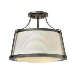 Semi-Plafonieră 3 brate și rama metalica CHARLOTTE, nichel antic slefuit, sticlă albă, H:33cm, 3 becuri, HK-CHARLOTTE-SF-AN