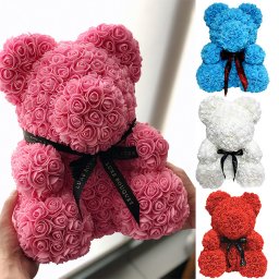 Ursulet din trandafiri de spuma, in cutie cadou cu funda, 40 cm (Culoare bijuterii: Pink)