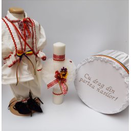 Set Traditional Botez - Costumas baietel Cutie pentru trusou Lumanare